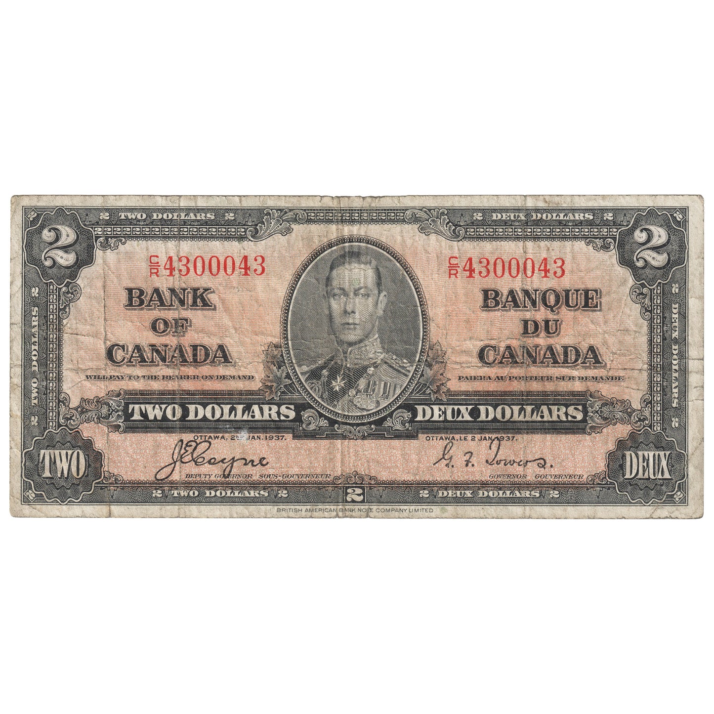 BC-22c 1937 Canada $2 Coyne-Towers, C/R, VG-F