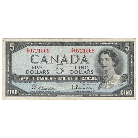 BC-39b 1954 Canada $5 Beattie-Rasminsky, R/X, F-VF