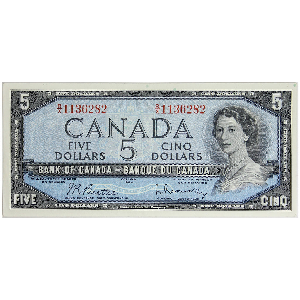 BC-39b 1954 Canada $5 Beattie-Rasminsky, R/X, EF-AU (EF45)