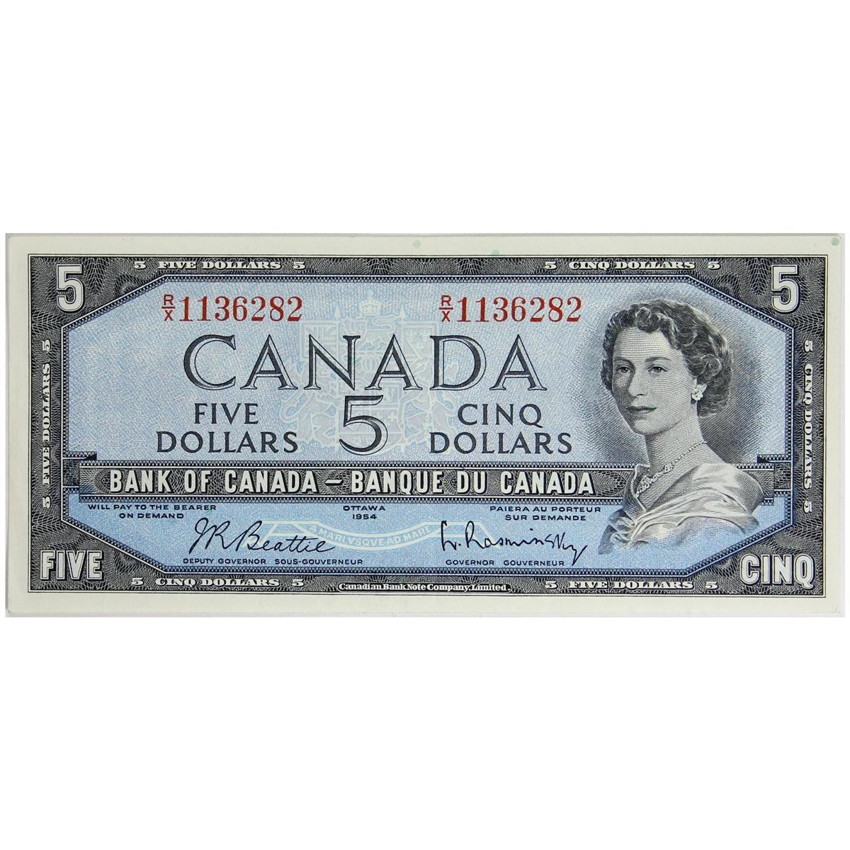BC-39b 1954 Canada $5 Beattie-Rasminsky, R/X, EF-AU (EF45)