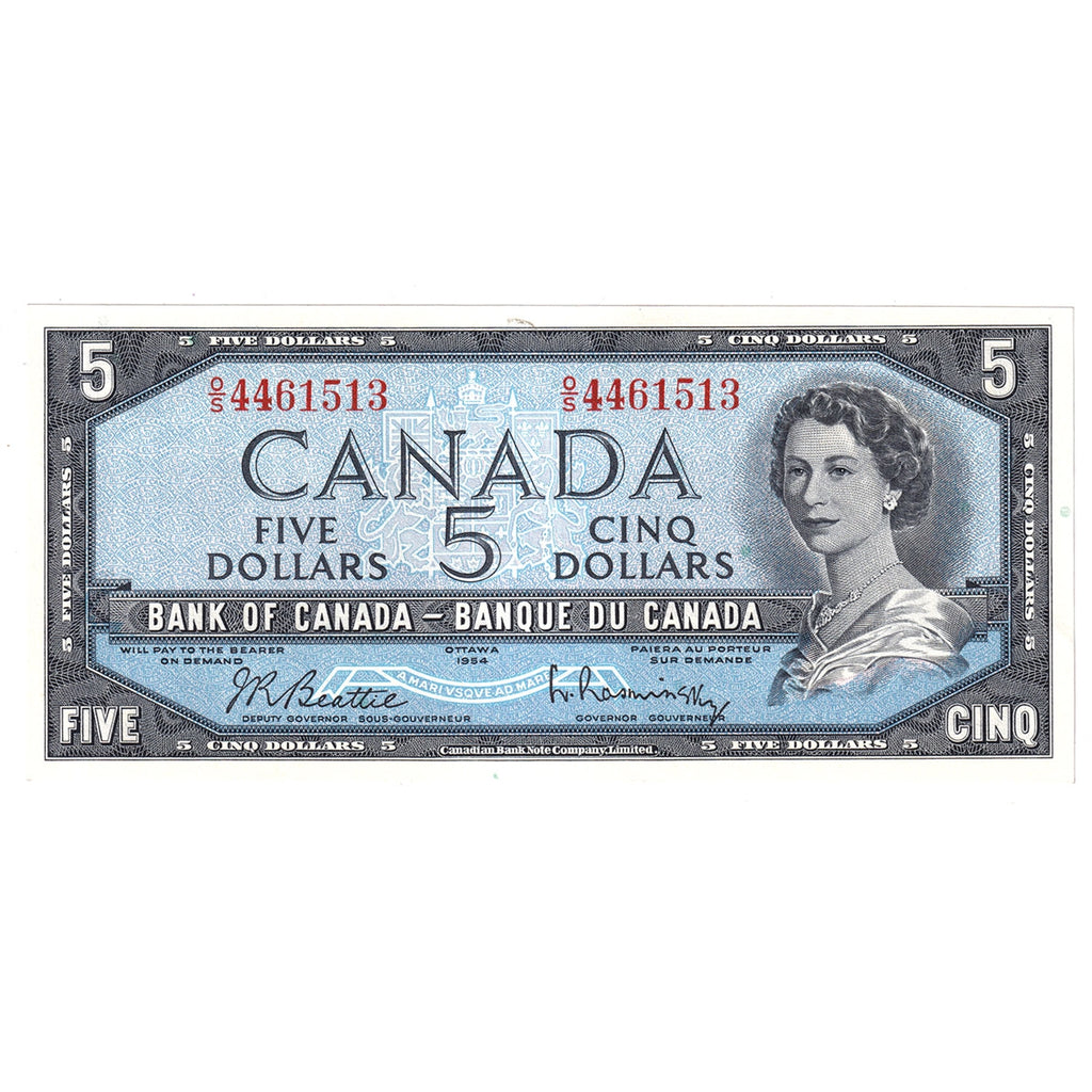 BC-39b 1954 Canada $5 Beattie-Rasminsky, O/S, Choice Uncirculated (CUNC63)