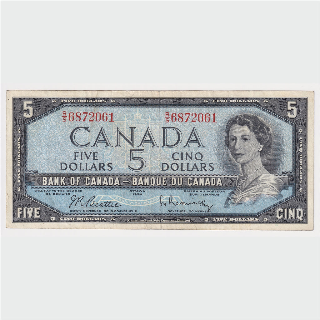 BC-39b 1954 Canada $5 Beattie-Rasminsky, R/S, Very Fine (VF20)