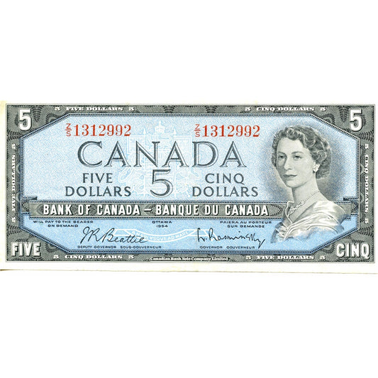 BC-39b 1954 Canada $5 Beattie-Rasminsky, Z/S, Very Fine (VF20)