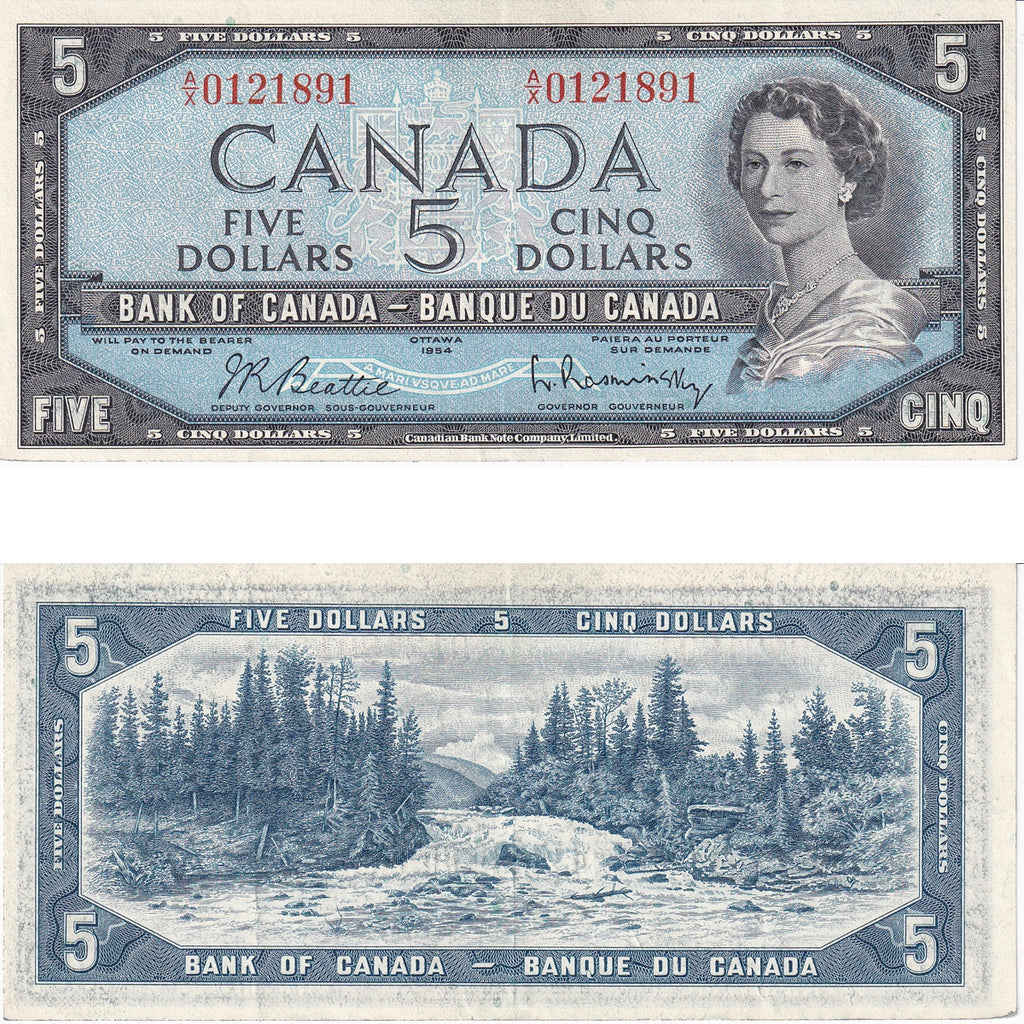 BC-39b 1954 Canada $5 Beattie-Rasminsky, A/X, VF-EF (VF30)