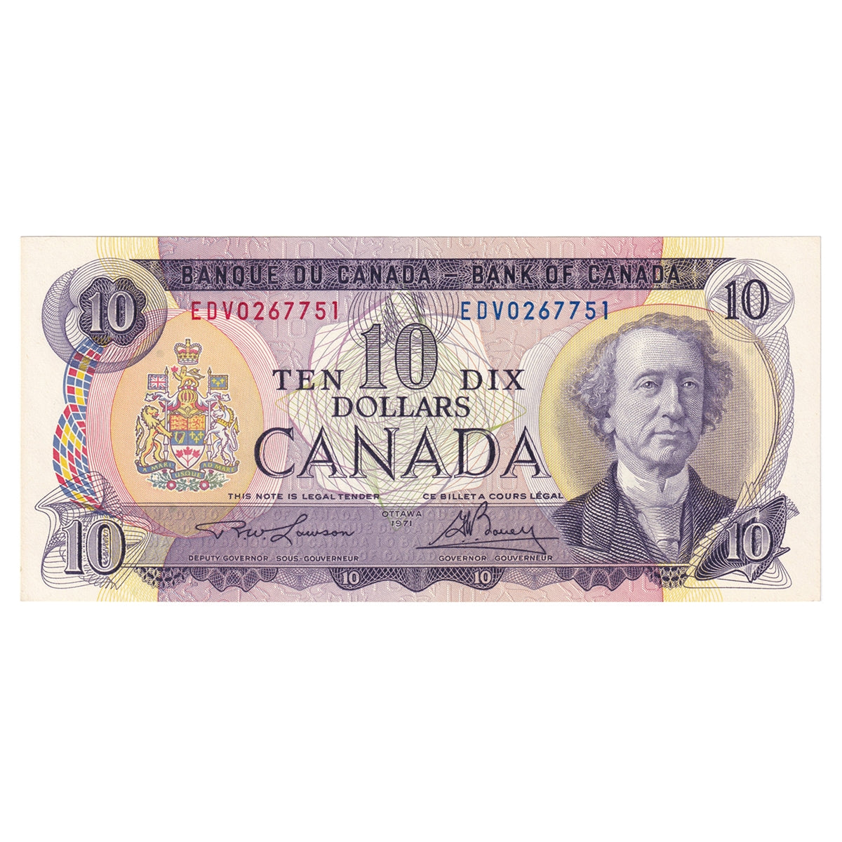 BC-49c-i 1971 Canada $10 Lawson-Bouey, EDV, AU-UNC (AU55)