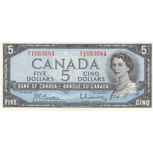 BC-39b 1954 Canada $5 Beattie-Rasminsky, G/X, AU-UNC