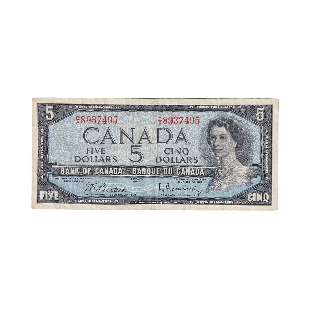 BC-39b 1954 Canada $5 Beattie-Rasminsnky, M/X, Very Fine (VF20)