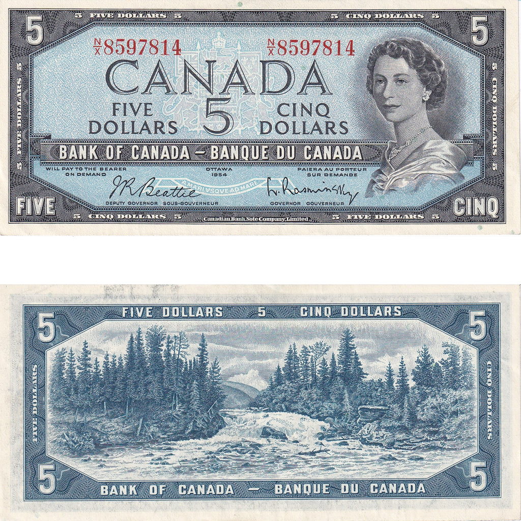 BC-39b 1954 Canada $5 Beattie-Rasminsky, N/X, AU-UNC (AU55)
