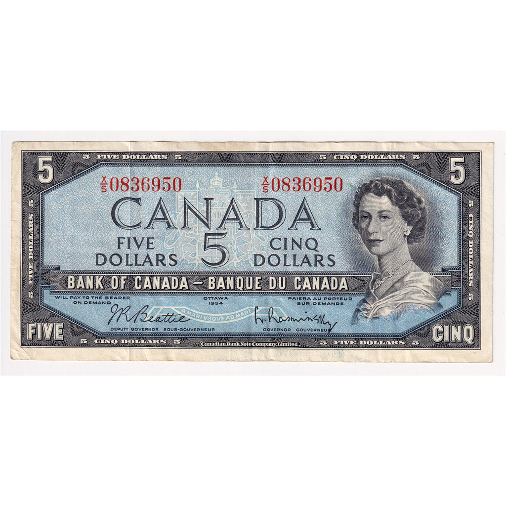 BC-39b 1954 Canada $5 Beattie-Rasminsky, X/S, VF-EF (VF30)