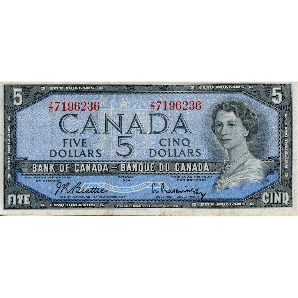 BC-39b 1954 Canada $5 Beattie-Rasminsky, Z/C, Very Fine (VF20)
