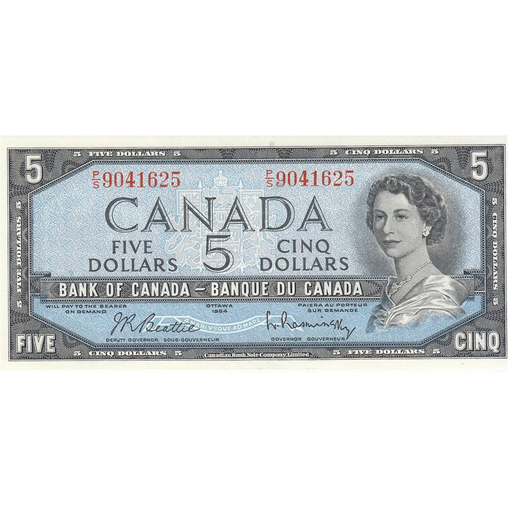 BC-39b 1954 Canada $5 Beattie-Rasminsky, P/S, Almost Uncirculated (AU50)