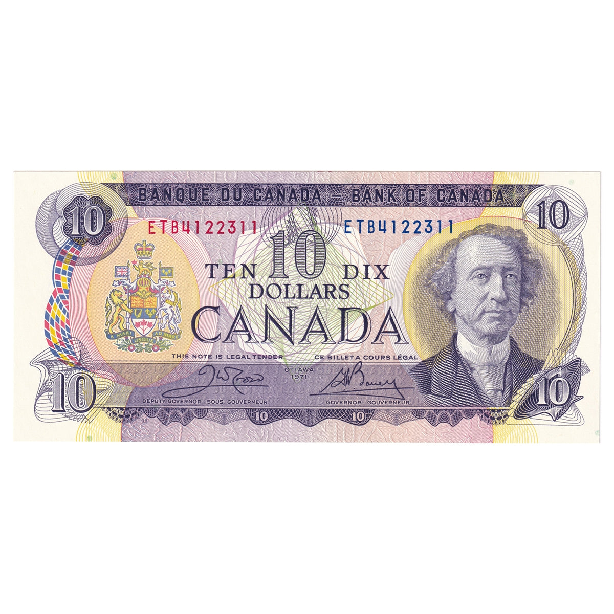 BC-49d 1971 Canada $10 Crow-Bouey, ETB, AU-UNC (AU55)