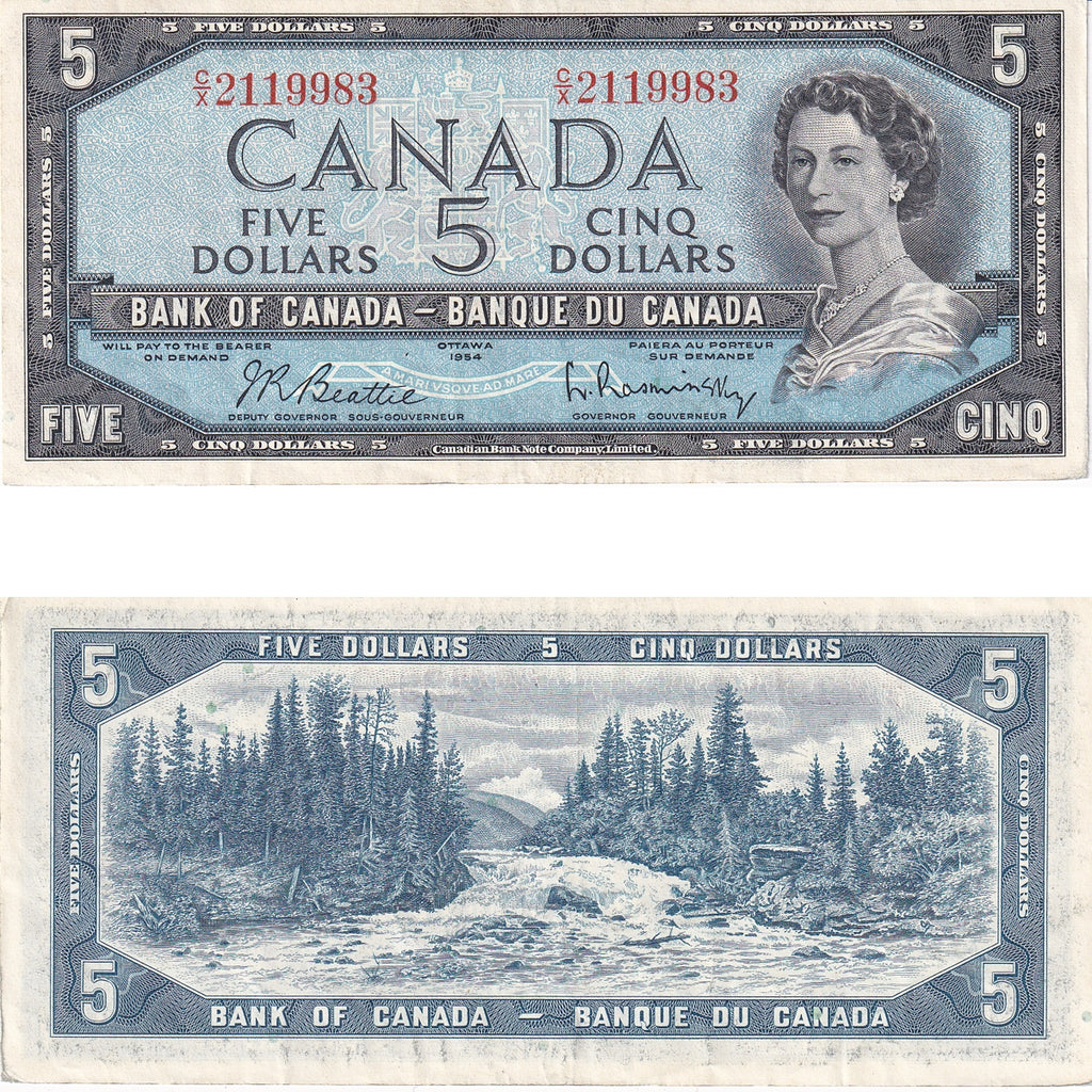 BC-39b 1954 Canada $5 Beattie-Rasminsky, C/X, Extra Fine (EF40)