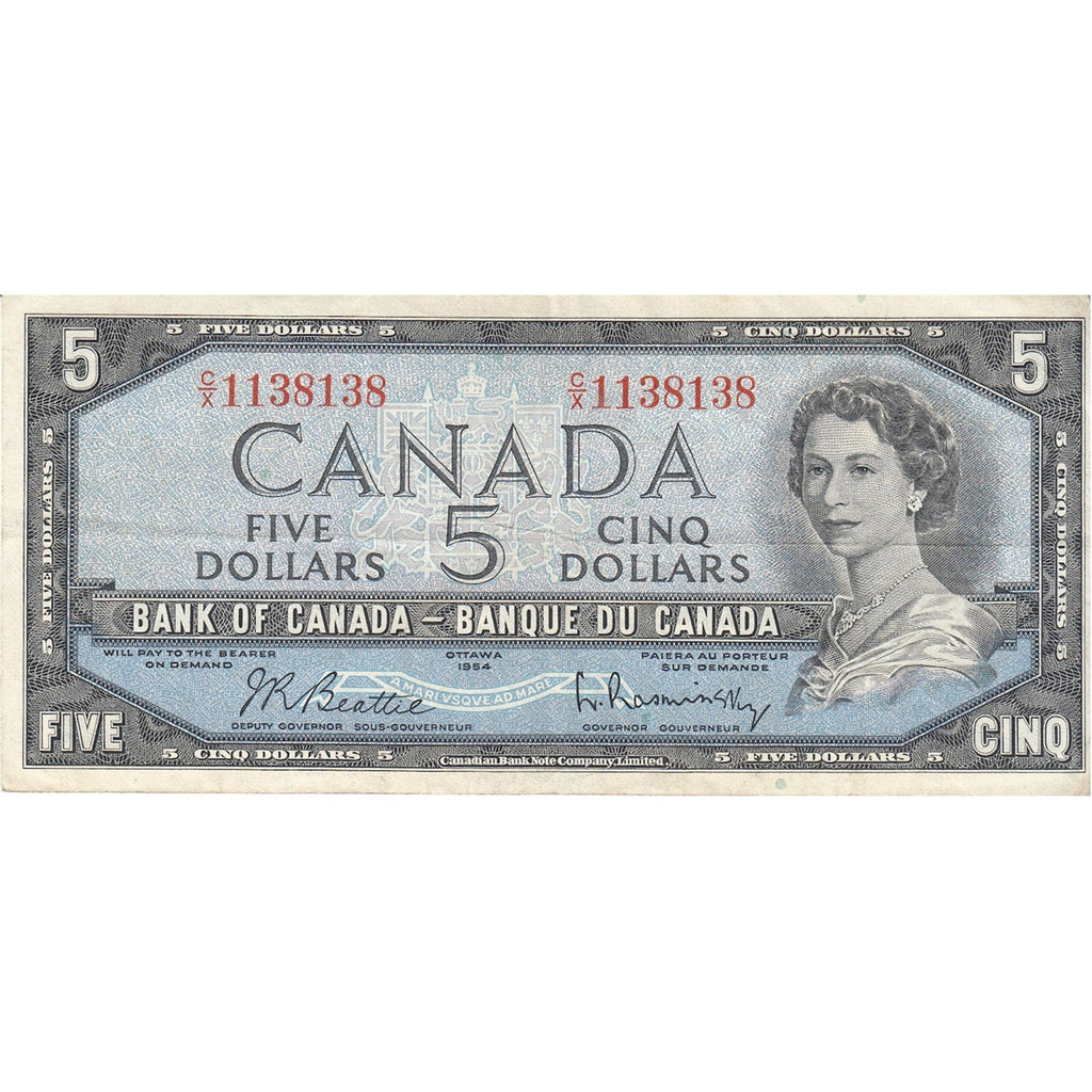 BC-39b 1954 Canada $5 Beattie-Rasminsky, C/X, Very Fine (VF20)
