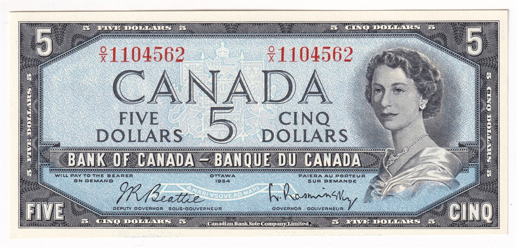 BC-39b 1954 Canada $5 Beattie-Rasminsky, O/X, Uncirculated (MS60)