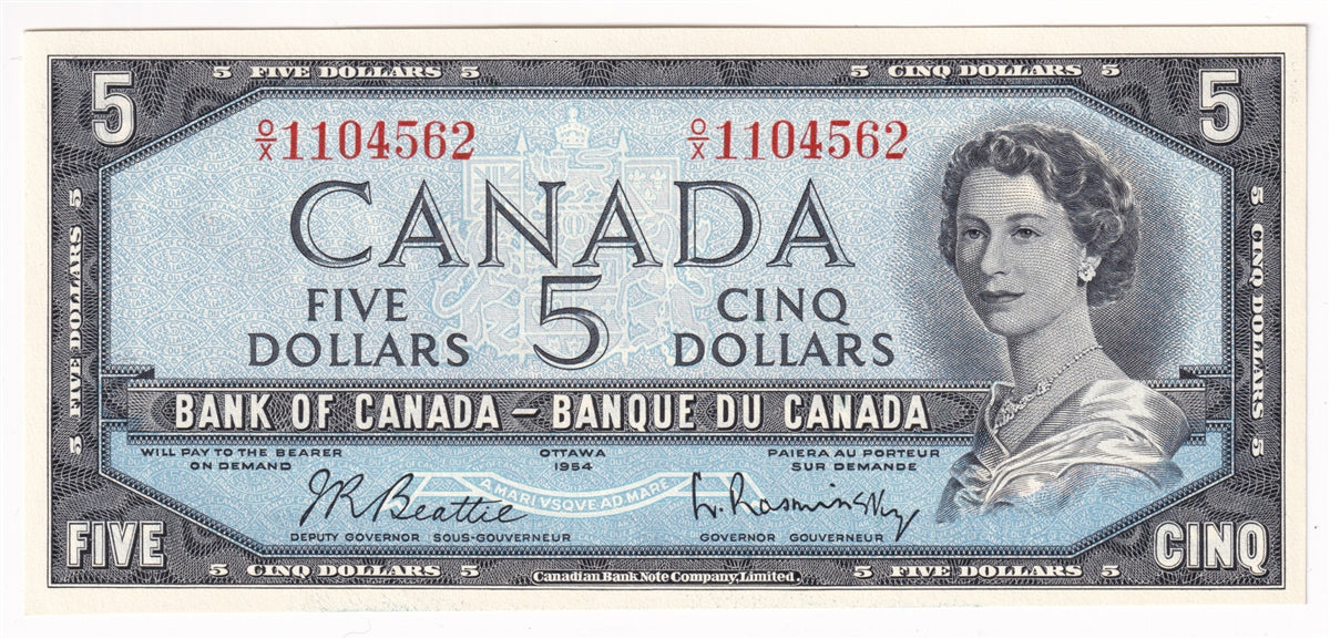 BC-39b 1954 Canada $5 Beattie-Rasminsky, O/X, Uncirculated (MS60)