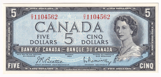BC-39b 1954 Canada $5 Beattie-Rasminsky, O/X, UNC