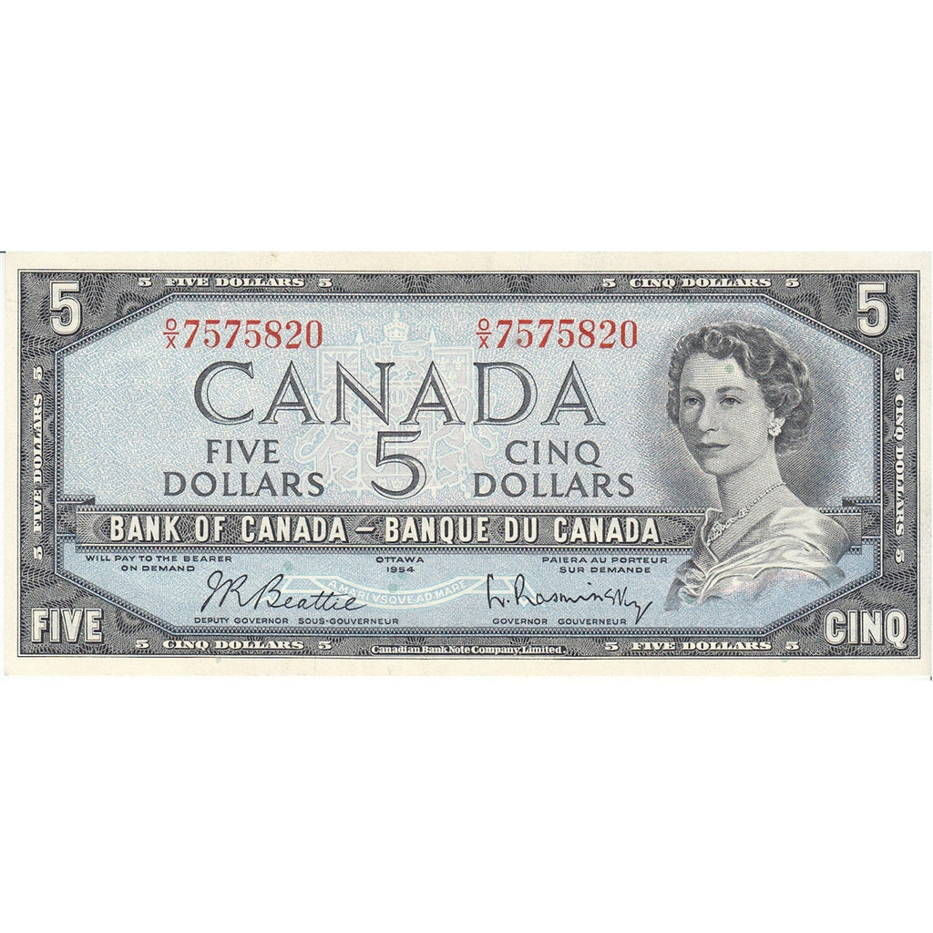 BC-39b 1954 Canada $5 Beattie-Rasminsky, O/X, AU