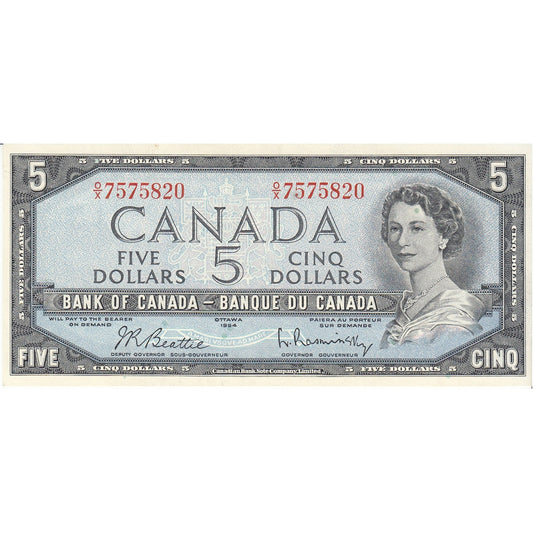 BC-39b 1954 Canada $5 Beattie-Rasminsky, O/X, AU