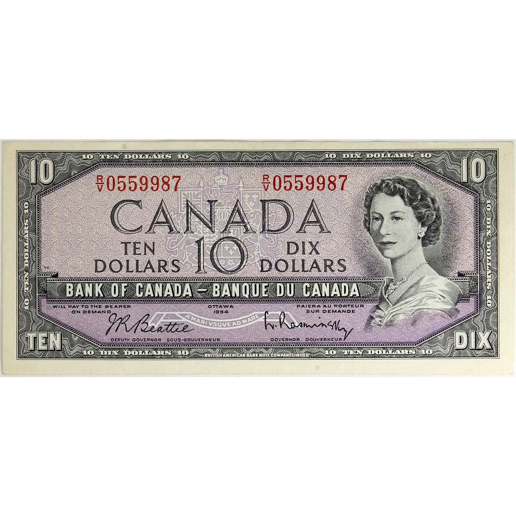 BC-40b 1954 Canada $10 Beattie-Rasminsky, R/V, Almost Uncirculated (AU50)