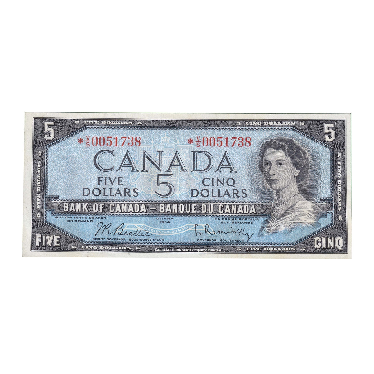BC-39bA 1954 Canada $5 Beattie-Rasminsky, *V/S, VF-EF (VF30)