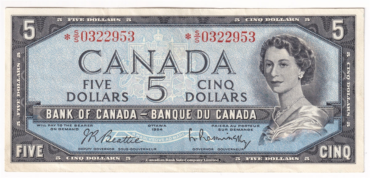 BC-39bA 1954 Canada $5 Beattie-Rasminsky, *S/S, VF-EF (VF30)