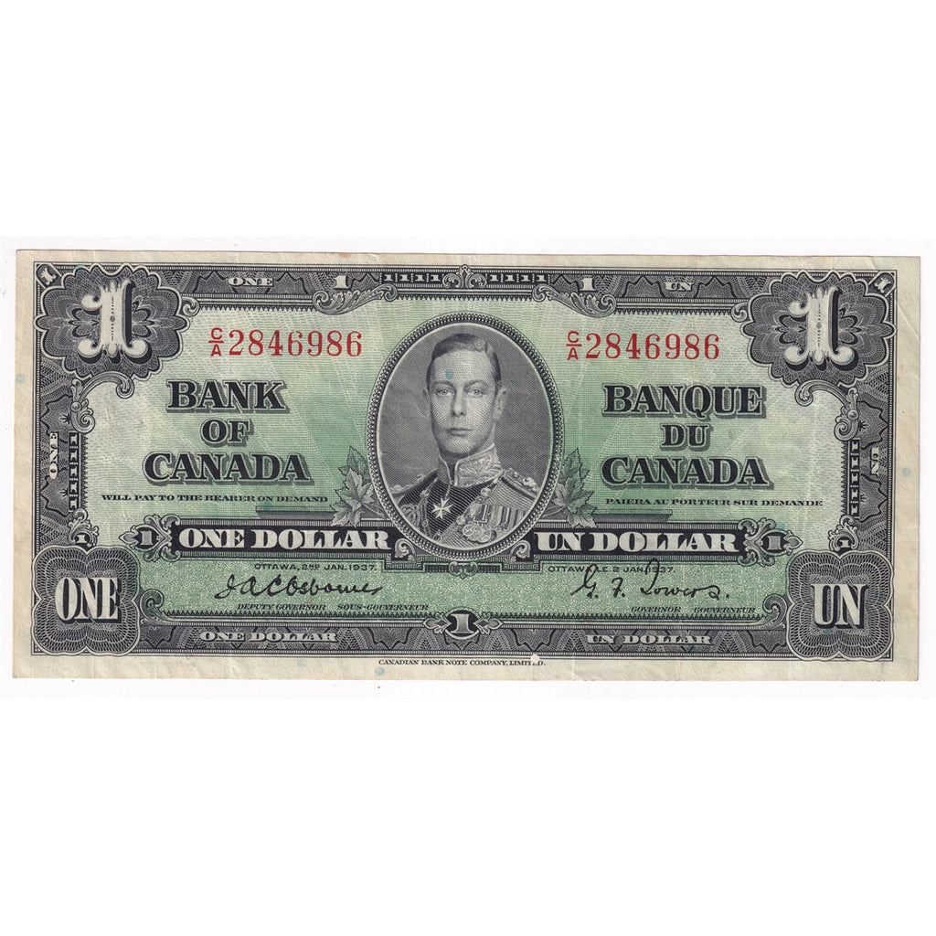 BC-21a 1937 Canada $1 Osborne-Towers, C/A, Very Fine (VF20)