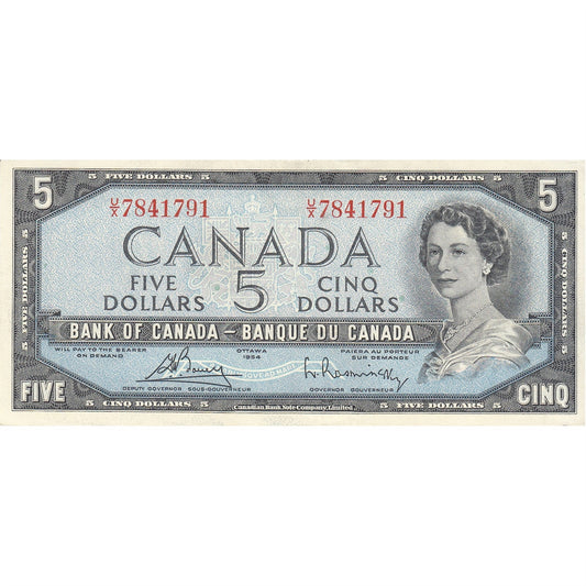 BC-39c 1954 Canada $5 Bouey-Rasminsky, U/X, Almost Uncirculated (AU50)