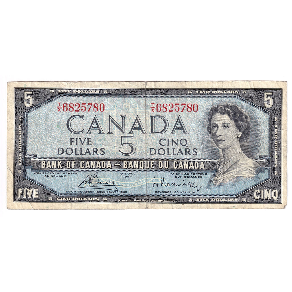 BC-39c 1954 Canada $5 Bouey-Rasminsky, T/X, Circ