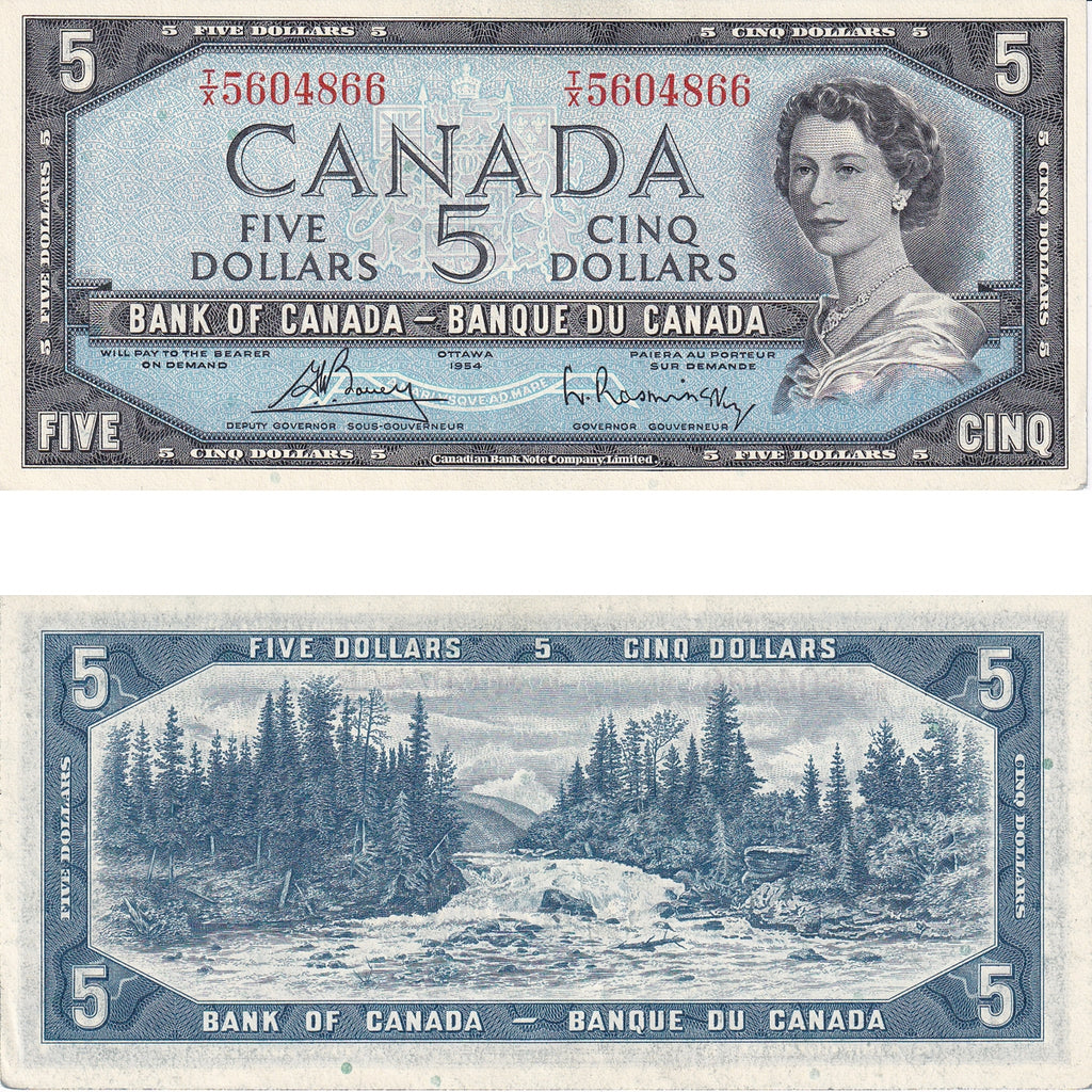 BC-39c 1954 Canada $5 Bouey-Rasminsky, T/X, AU-UNC
