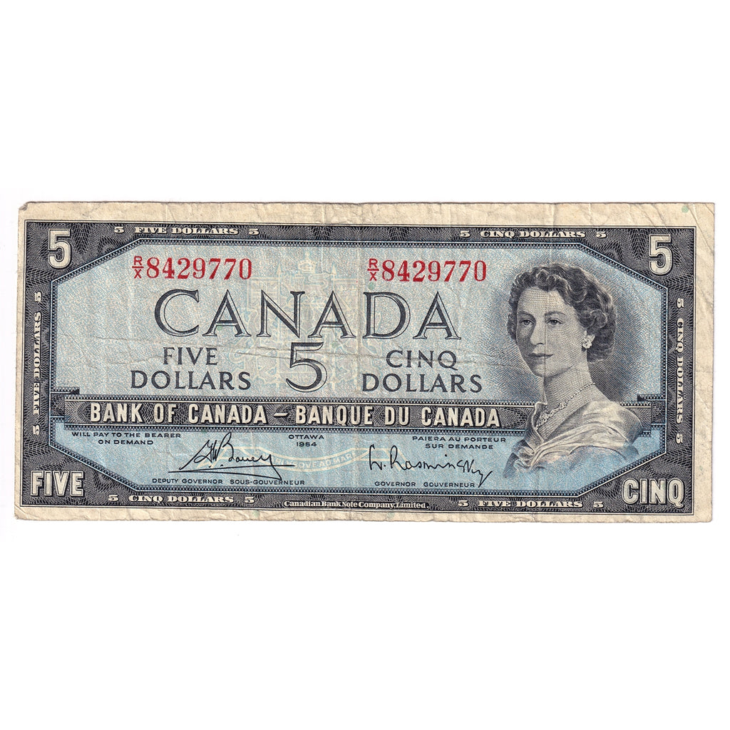 BC-39c 1954 Canada $5 Bouey-Rasminsky, R/X, Fine (F12)
