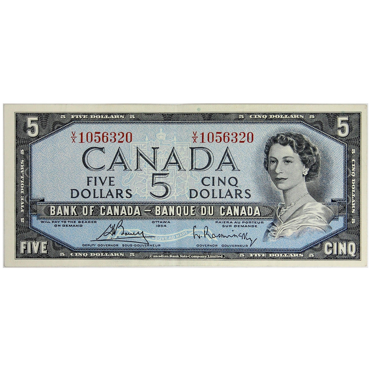 BC-39c 1954 Canada $5 Bouey-Rasminsky, V/X, Extra Fine (EF40)