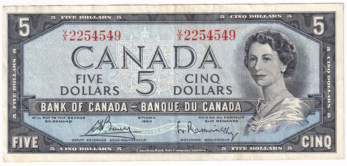 BC-39c 1954 Canada $5 Bouey-Rasminsky, V/X, Very Fine (VF20)