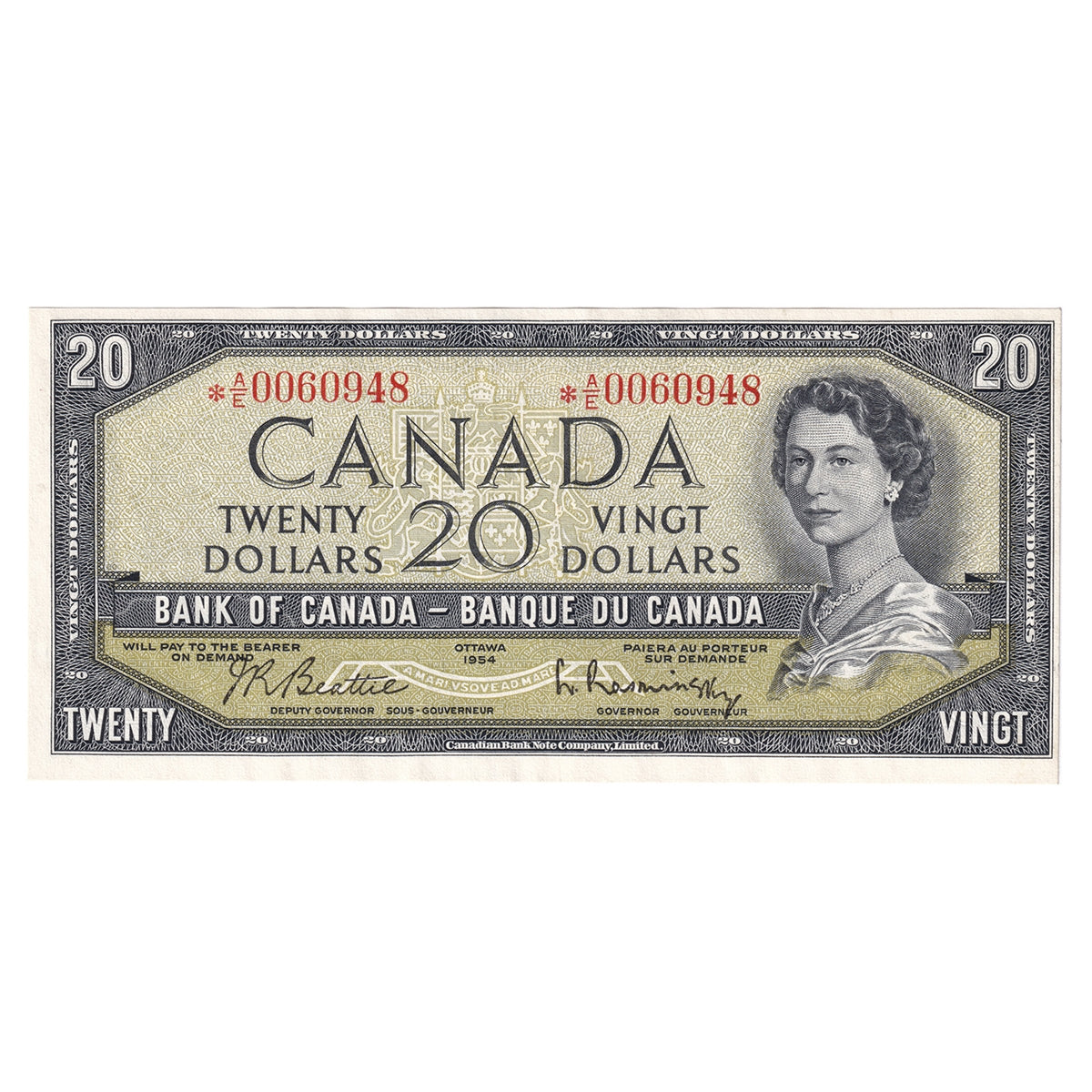 BC-41bA 1954 Canada $20 Beattie-Rasminsky, *A/E, VF-EF (VF30)