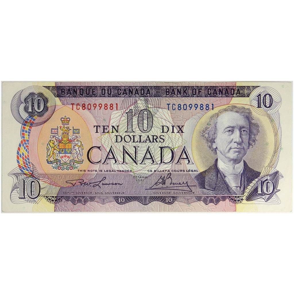 BC-49c 1971 Canada $10 Lawson-Bouey, TC, Almost Uncirculated (AU50)
