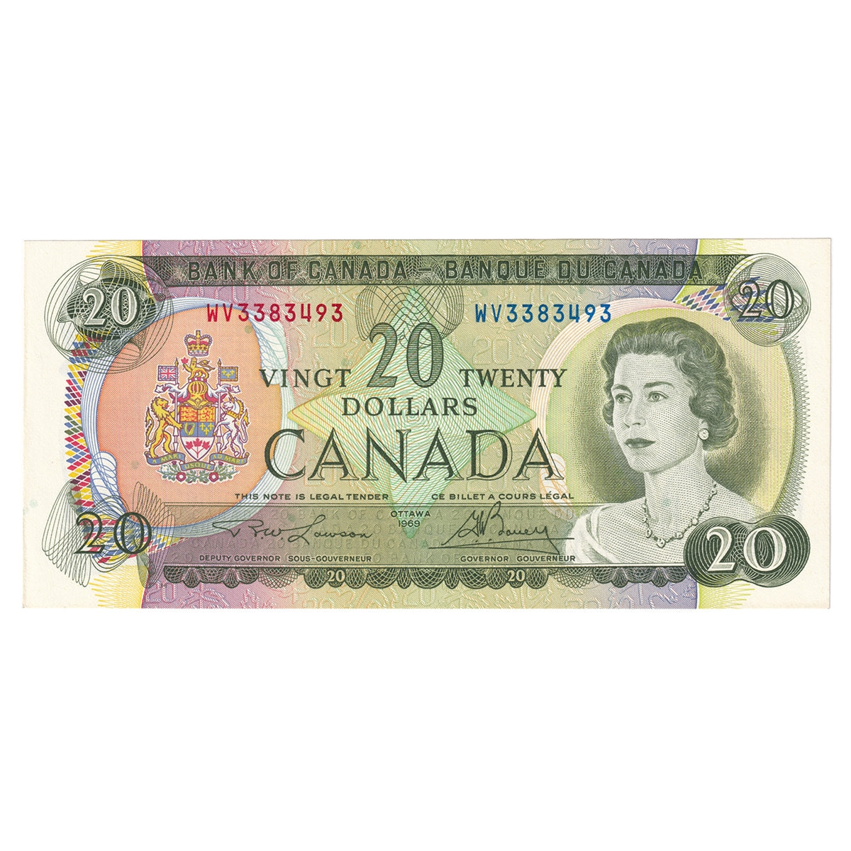 BC-50b 1969 Canada $20 Lawson-Bouey, WV, AU-UNC (AU55)