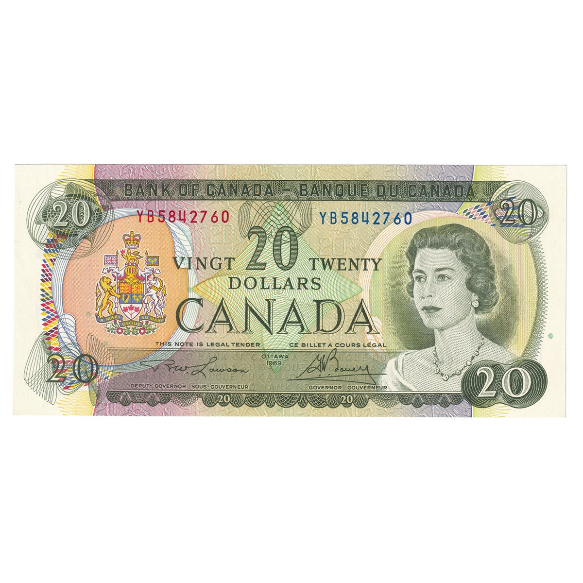 BC-50b 1969 Canada $20 Lawson-Bouey, YB, AU-UNC (AU55)