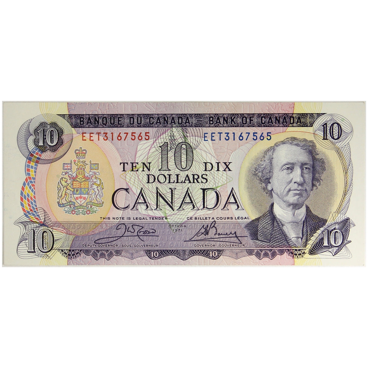 BC-49d 1971 Canada $10 Crow-Bouey, EET, AU-UNC (AU55)