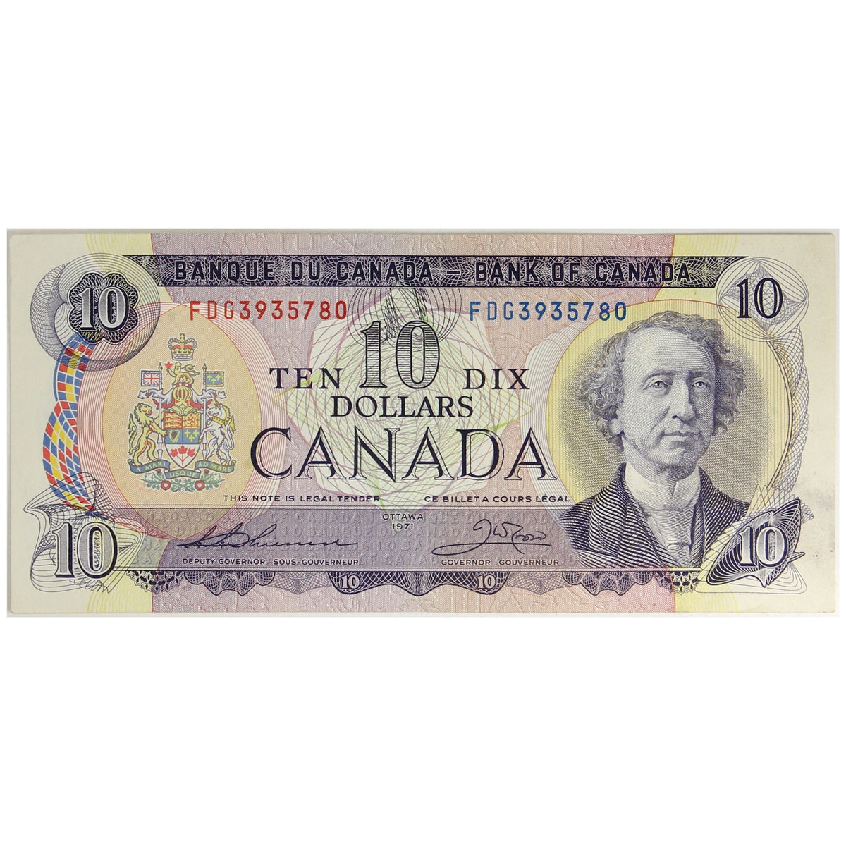 BC-49e 1971 Canada $10 Thiessen-Crow, FDG, Circ