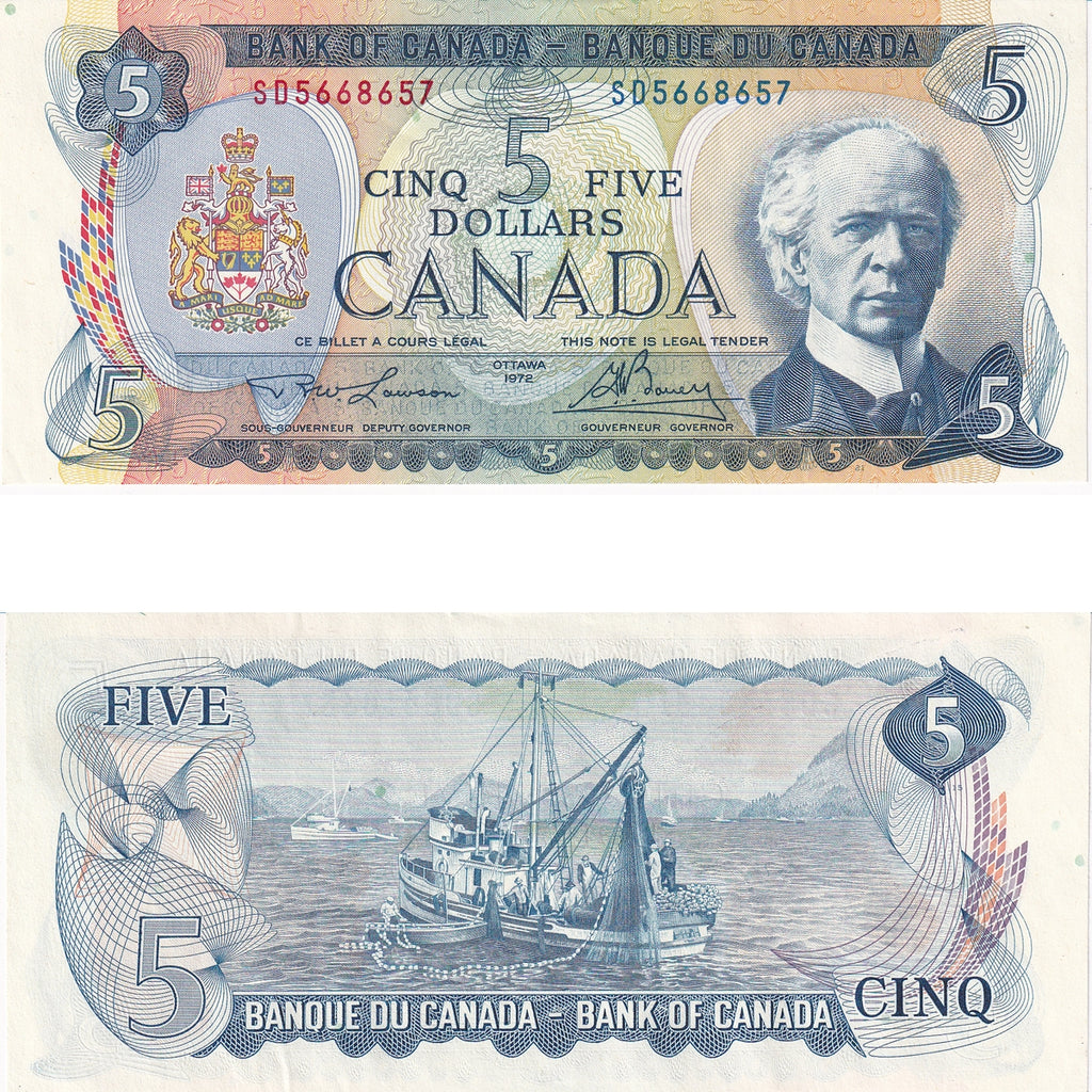 BC-48b 1972 Canada $5 Lawson-Bouey, SD, AU-UNC (AU55)