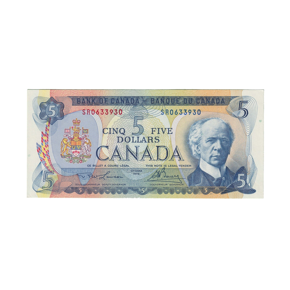 BC-48b 1972 Canada $5 Lawson-Bouey, SR, AU-UNC (AU55)