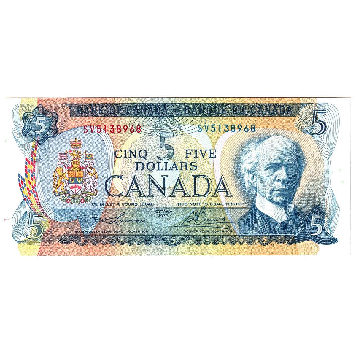 BC-48b 1972 Canada $5 Lawson-Bouey, SV, Uncirculated (MS60)