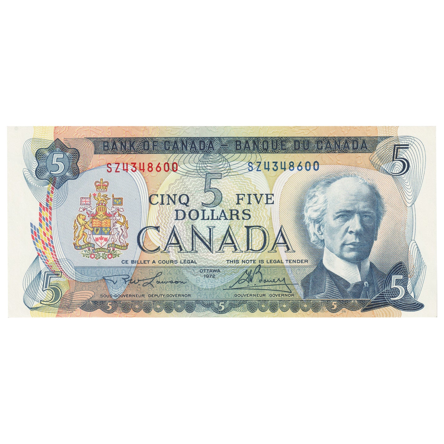 BC-48b 1972 Canada $5 Lawson-Bouey, SZ, Almost Uncirculated (AU50)