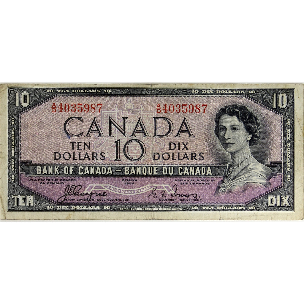 BC-32a 1954 Canada $10 Coyne-Towers, Devil's Face, A/D, Fine (F12)