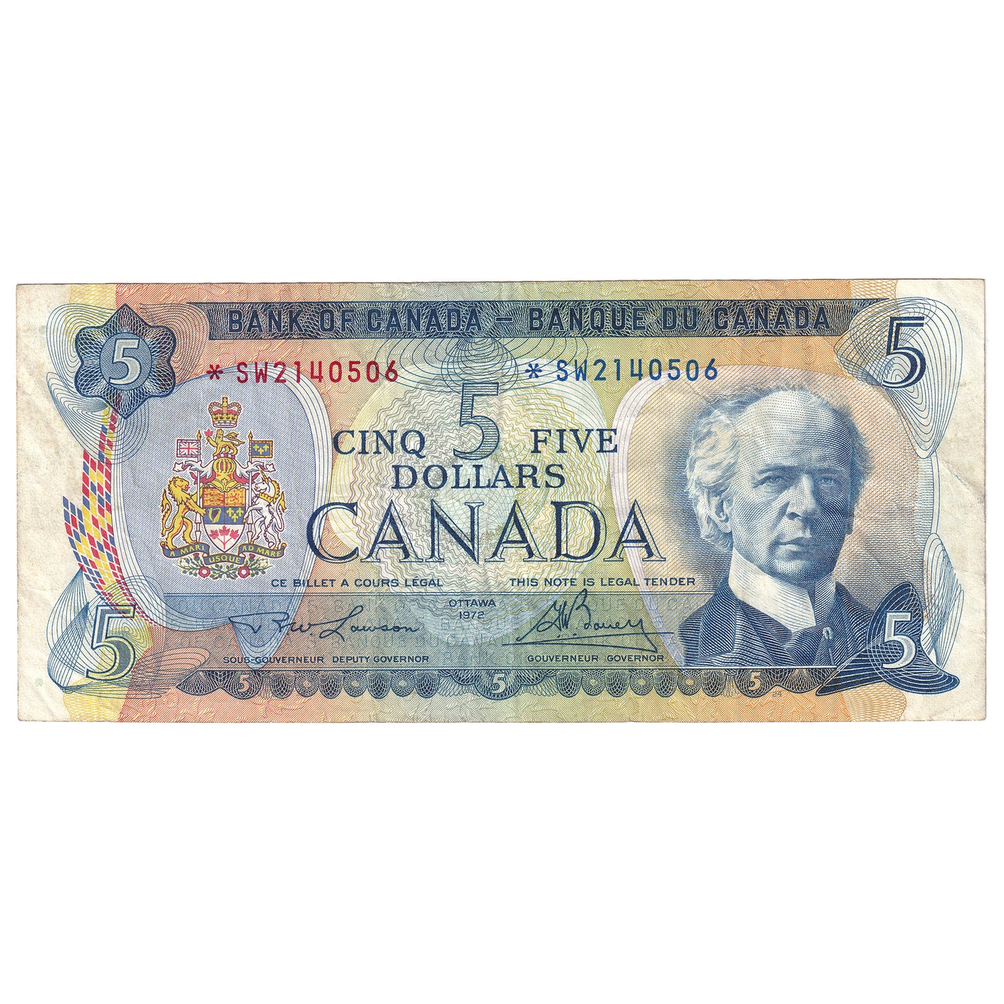 BC-48bA 1972 Canada $5 Lawson-Bouey, *SW, VF