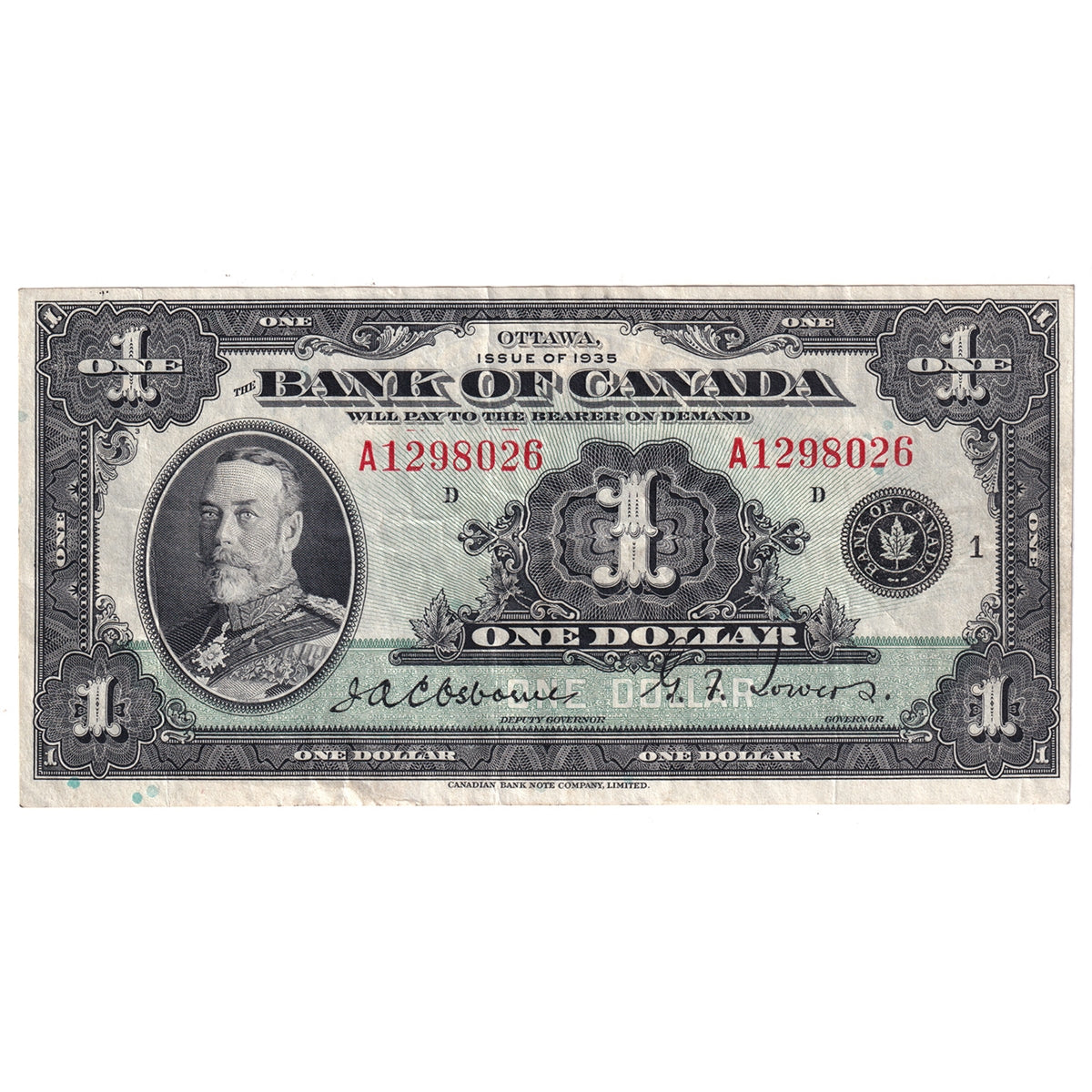 BC-1 1935 Canada $1 Osborne-Towers, English, Series A, EF