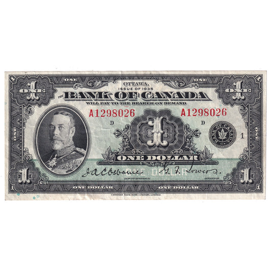 BC-1 1935 Canada $1 Osborne-Towers, English, Series A, EF