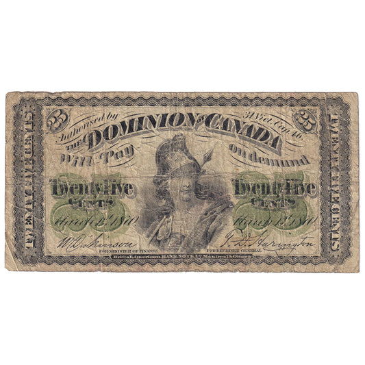 DC-1c 1870 Dominion 25 cent Shinplaster Dickinson-Harington Plain Series, G-VG (G6)