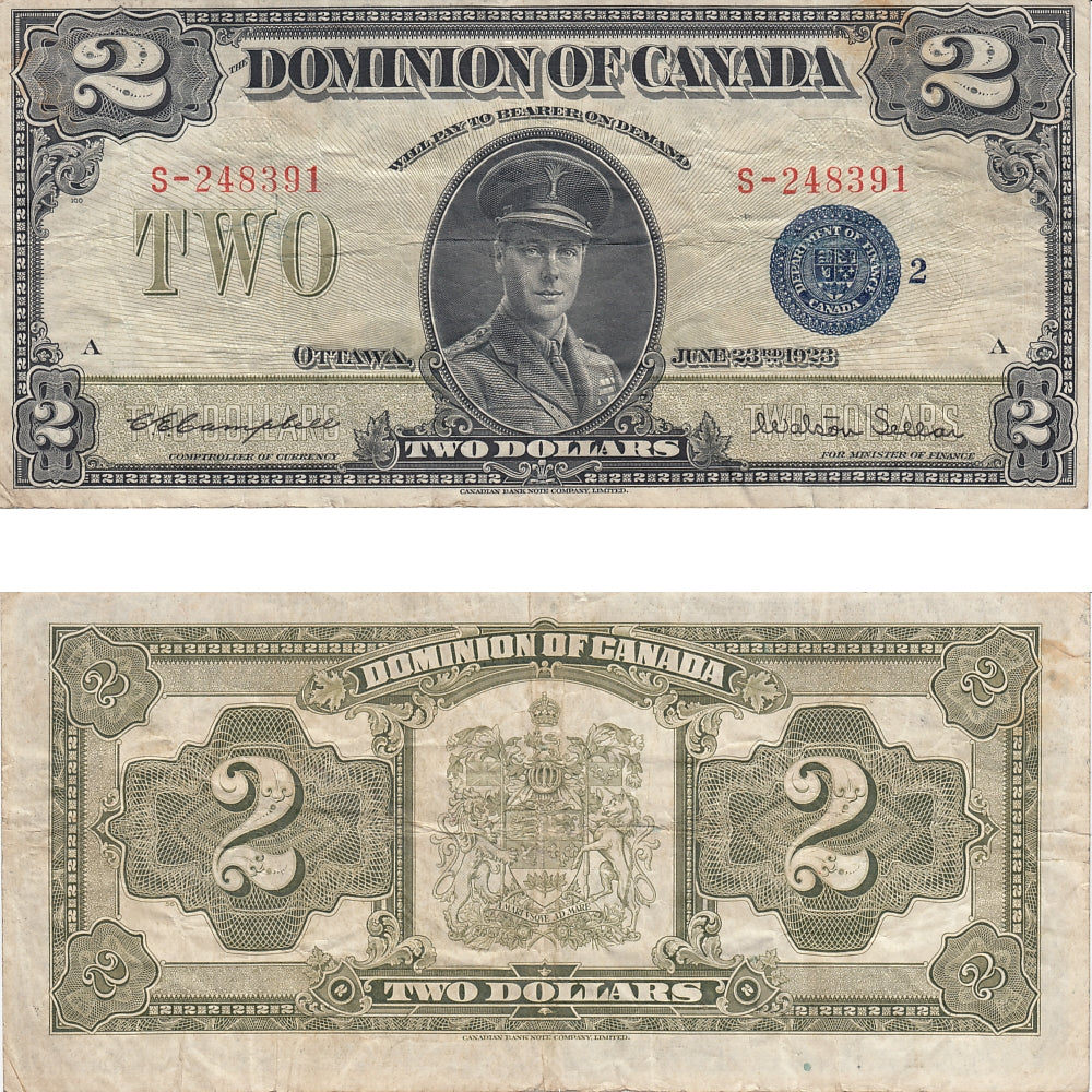 DC-26i 1923 Dominion $2 Campbell-Sellar, Blue Seal, Group 2, Series S, Very Fine (VF20)