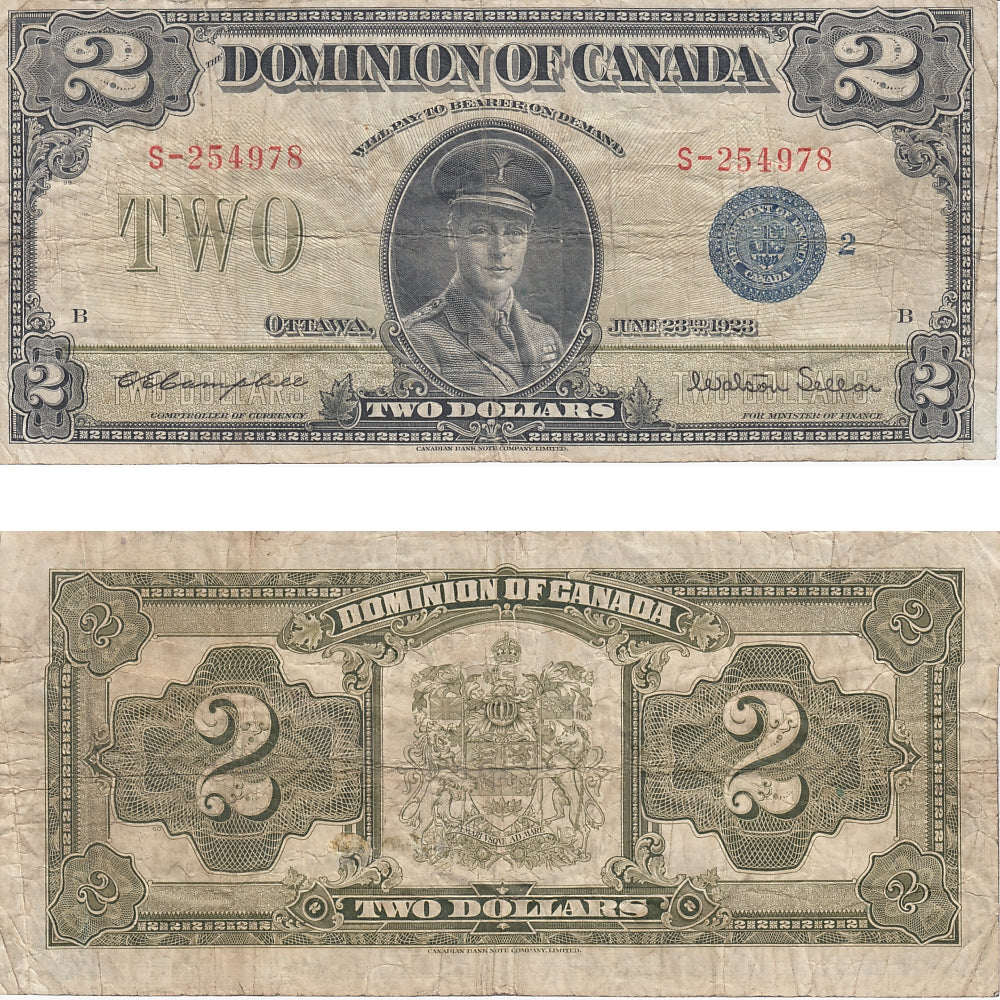 DC-26i 1923 Dominion $2 Campbell-Sellar, Blue Seal, Group 2, Series F, Fine (F12)